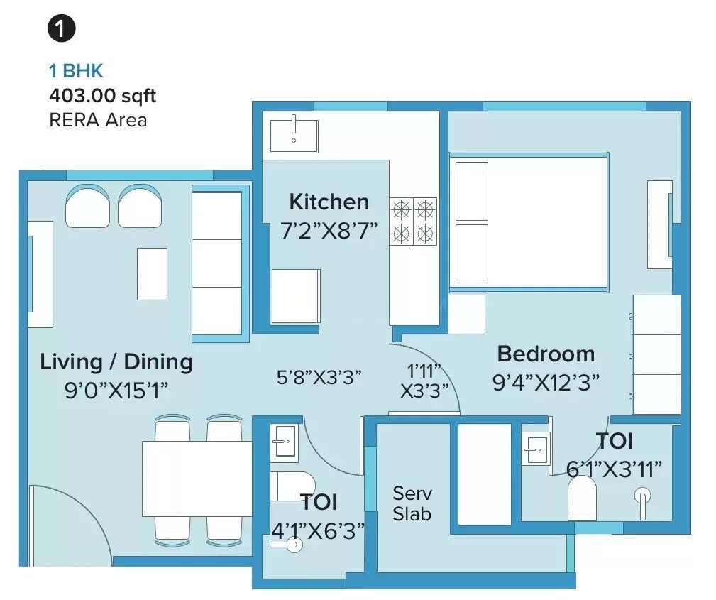 Floor plan of 1 BHK 403 Sq. Ft. Apartment in Marathon Neo Square, Mumbai