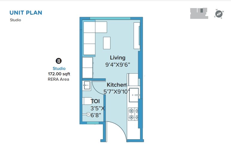 Floor plan of 172 Sq. Ft. Studio in Marathon Neo Square, Mumbai