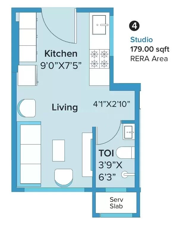 Floor plan of 179 Sq. Ft. Studio in Marathon Neo Square, Mumbai