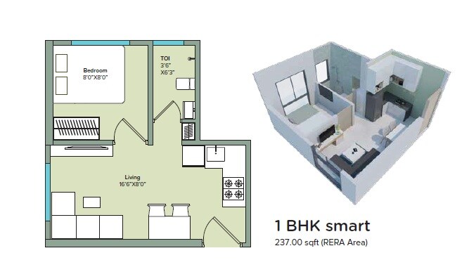 1 BHK 355 Sq. Ft. Apartment