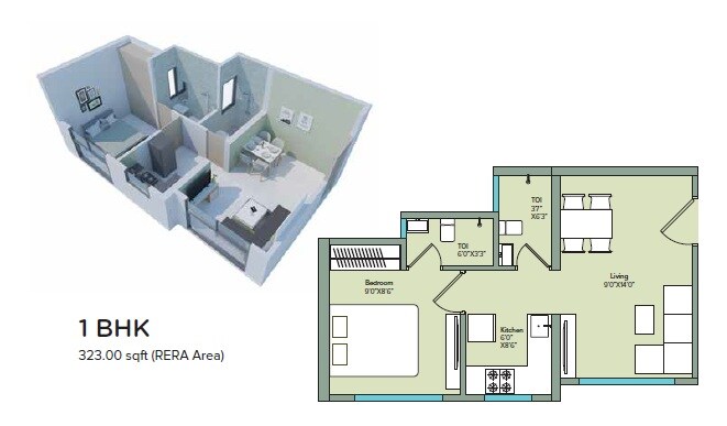 Floor plan of 1 BHK 375 Sq. Ft. Apartment in Marathon Neo Valley, Mumbai