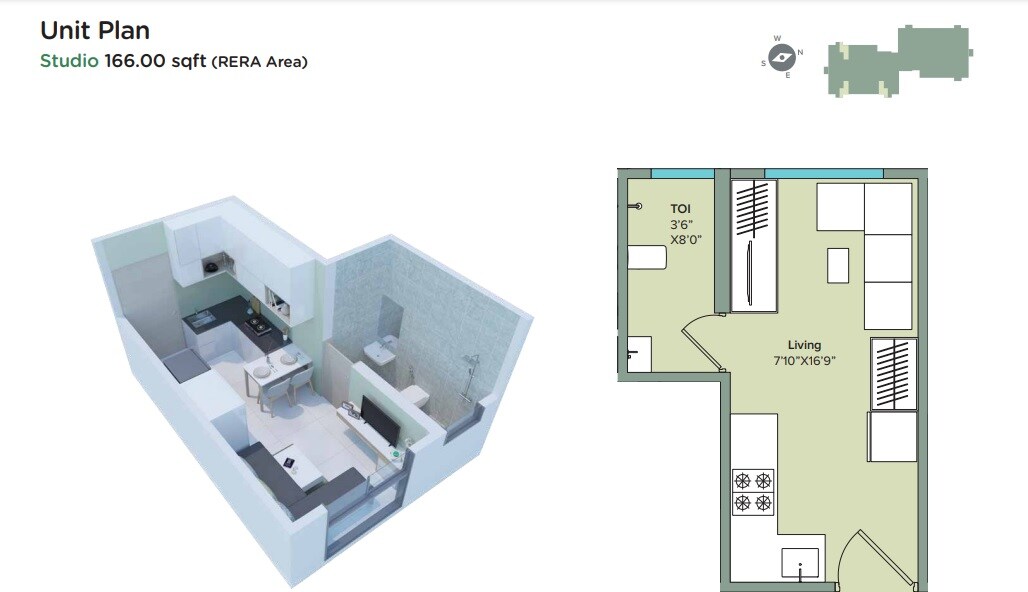 Floor plan of 166 Sq. Ft. Studio in Marathon Neo Valley, Mumbai