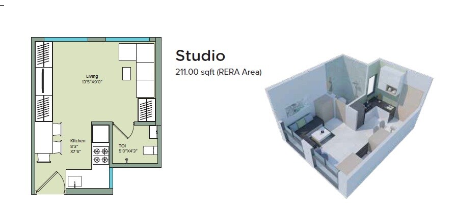 211 Sq. Ft. Studio