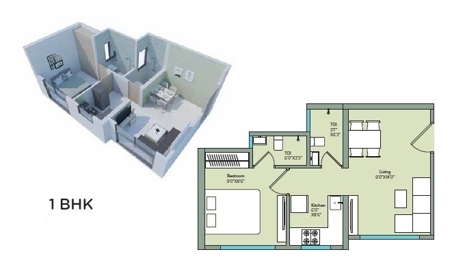 1 BHK 380 Sq. Ft. Apartment