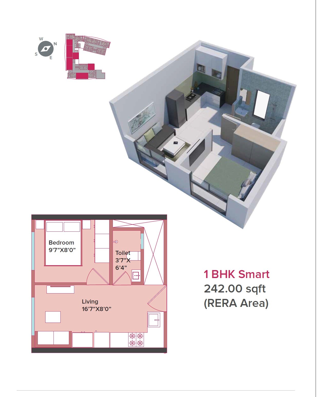 Floor plan of 1 BHK 242 Sq. Ft. Apartment in Marathon Neopark, Mumbai