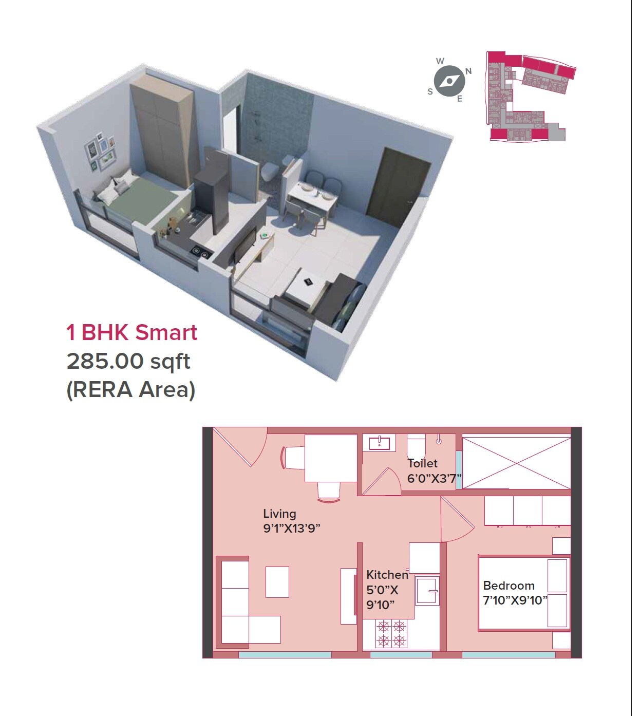 Floor plan of 1 BHK 285 Sq. Ft. Apartment in Marathon Neopark, Mumbai
