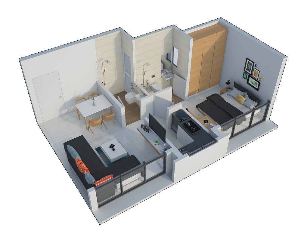 Floor plan of 1 BHK 323 Sq. Ft. Apartment in Marathon NeoSkies, Mumbai