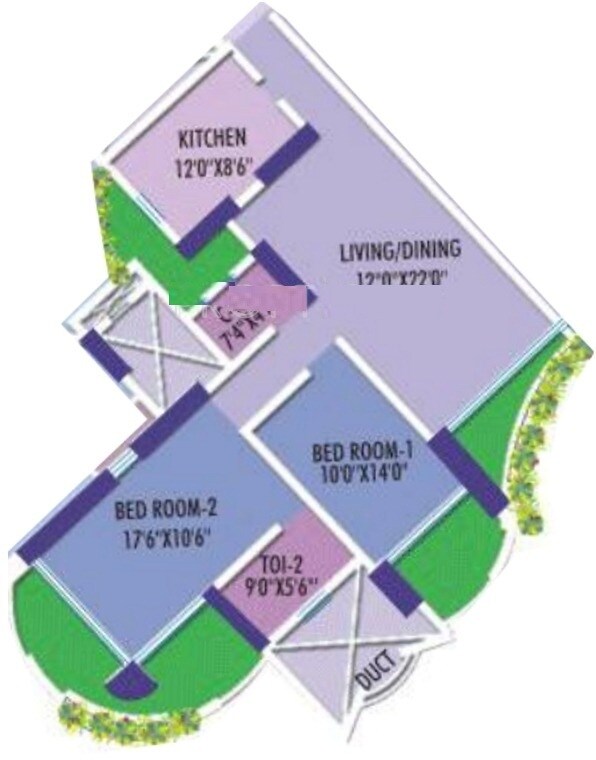 Floor plan of 2 BHK 1388 Sq. Ft. Apartment in Marathon Next Gen Era, Mumbai