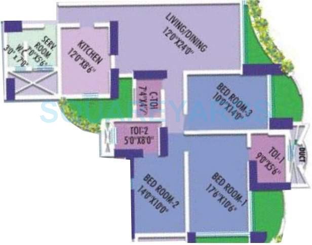 Floor plan of 3 BHK 1800 Sq. Ft. Apartment in Marathon Nextzen Era, Mumbai