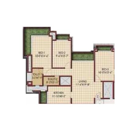 Floor plan of 3 BHK 1408 Sq. Ft. Apartment in Marathon Onyx, Mumbai