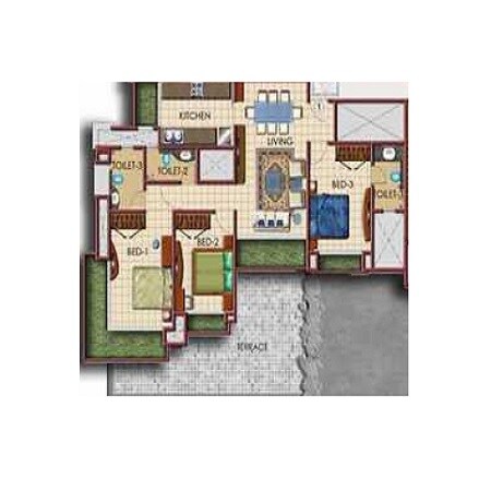 Floor plan of 3 BHK 1425 Sq. Ft. Apartment in Marathon Onyx, Mumbai