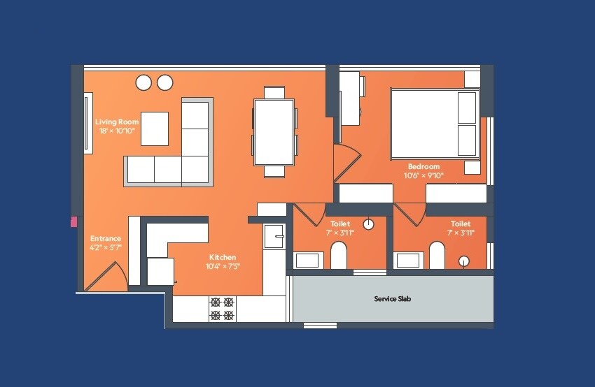 Floor plan of 1 BHK 486 Sq. Ft. Apartment in Marathon Sunset Gardens, Mumbai