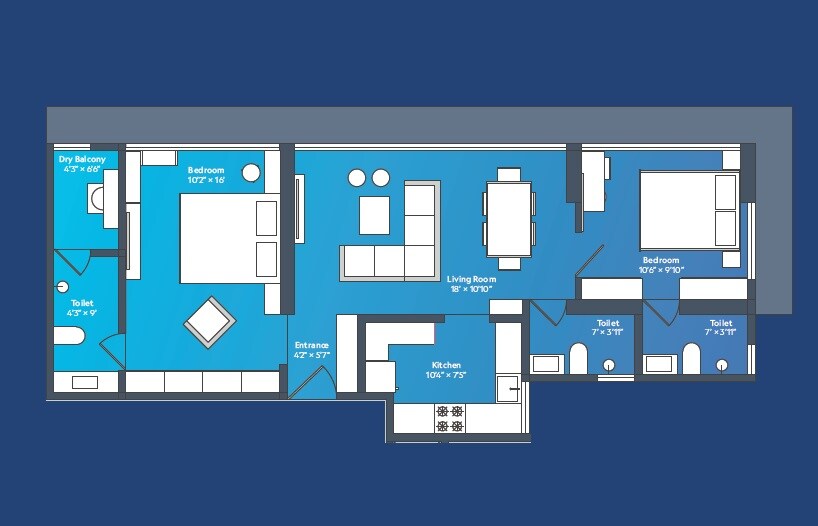 Floor plan of 2 BHK 726 Sq. Ft. Apartment in Marathon Sunset Gardens, Mumbai
