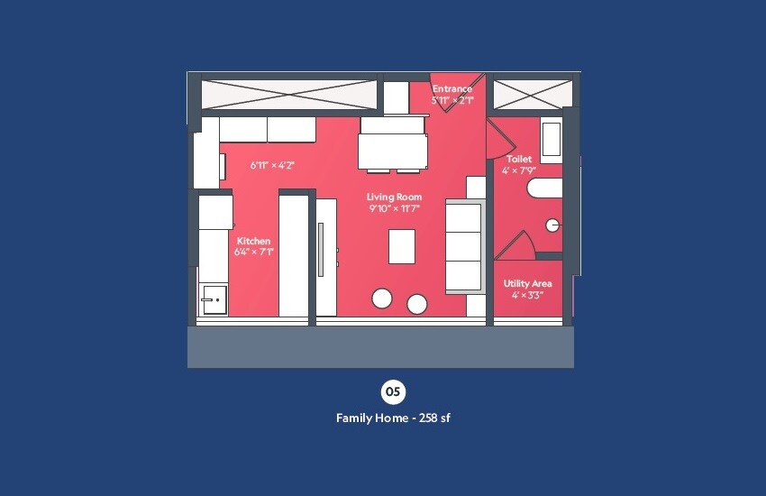Floor plan of 258 Sq. Ft. Studio in Marathon Sunset Gardens, Mumbai