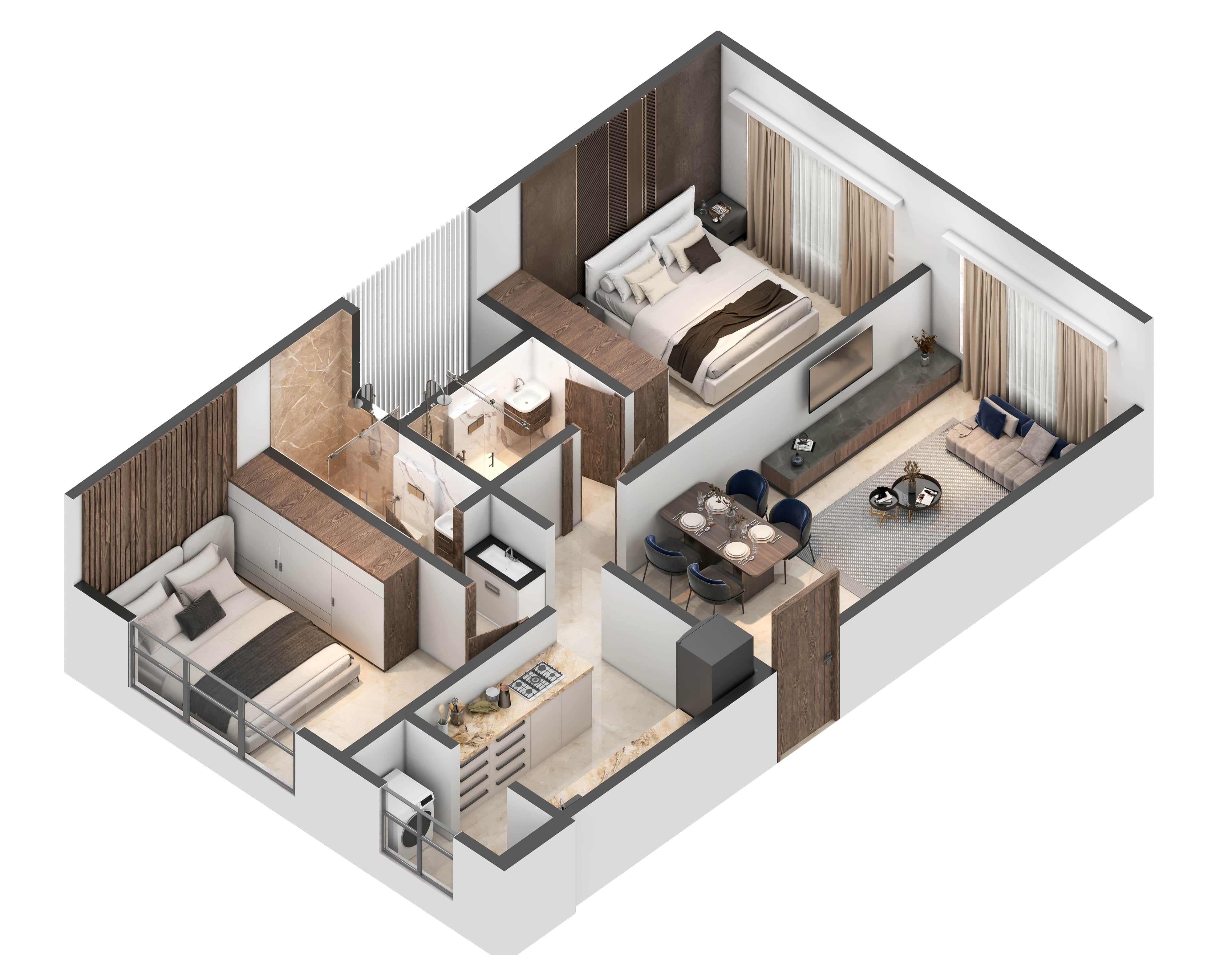 Floor plan of 2 BHK 775 Sq. Ft. Apartment in Marble Saroj 56, Mumbai