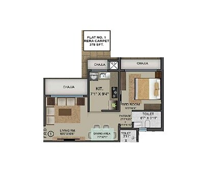 Floor plan of 1 BHK 403 Sq. Ft. Apartment in Marigold Aangan, Mumbai