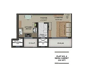 Floor plan of 233 Sq. Ft. Studio in Marigold Aangan, Mumbai