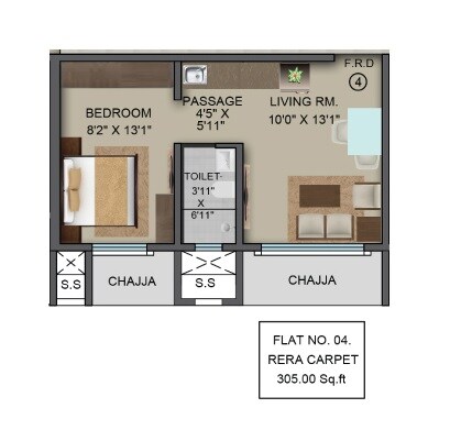 Floor plan of 305 Sq. Ft. Studio in Marigold Aangan, Mumbai