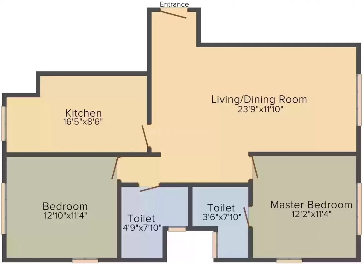 Floor plan of 2 BHK 856 Sq. Ft. Apartment in Marigold Exotic, Mumbai