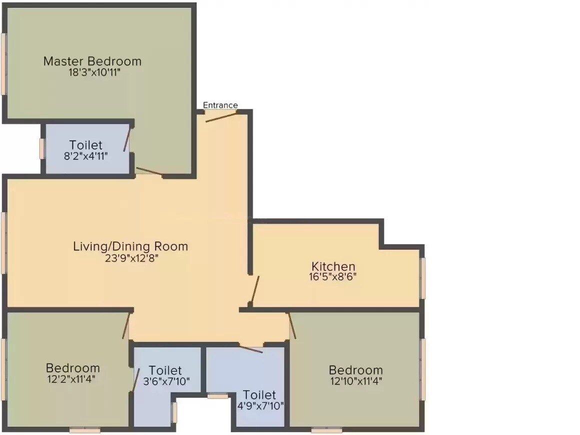 Floor plan of 3 BHK 1156 Sq. Ft. Apartment in Marigold Exotic, Mumbai