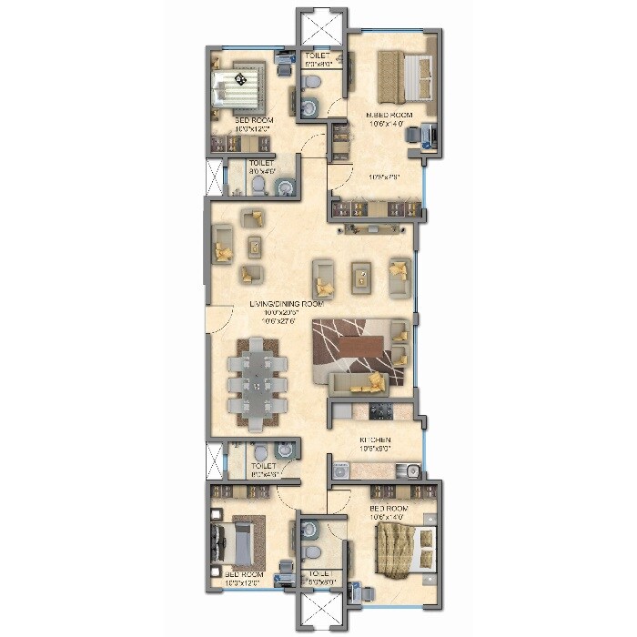 Floor plan of 4 BHK 1568 Sq. Ft. Apartment in Marigold Miraaya, Mumbai