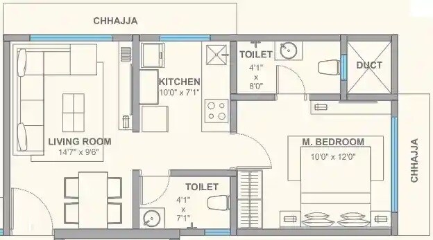 Floor plan of 1 BHK 472 Sq. Ft. Apartment in Masakin Audumbar Apartments, Mumbai