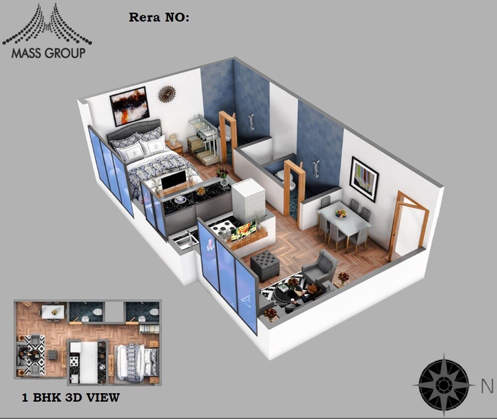 Floor plan of 1 BHK 442 Sq. Ft. Apartment in Mass Eminence, Mumbai