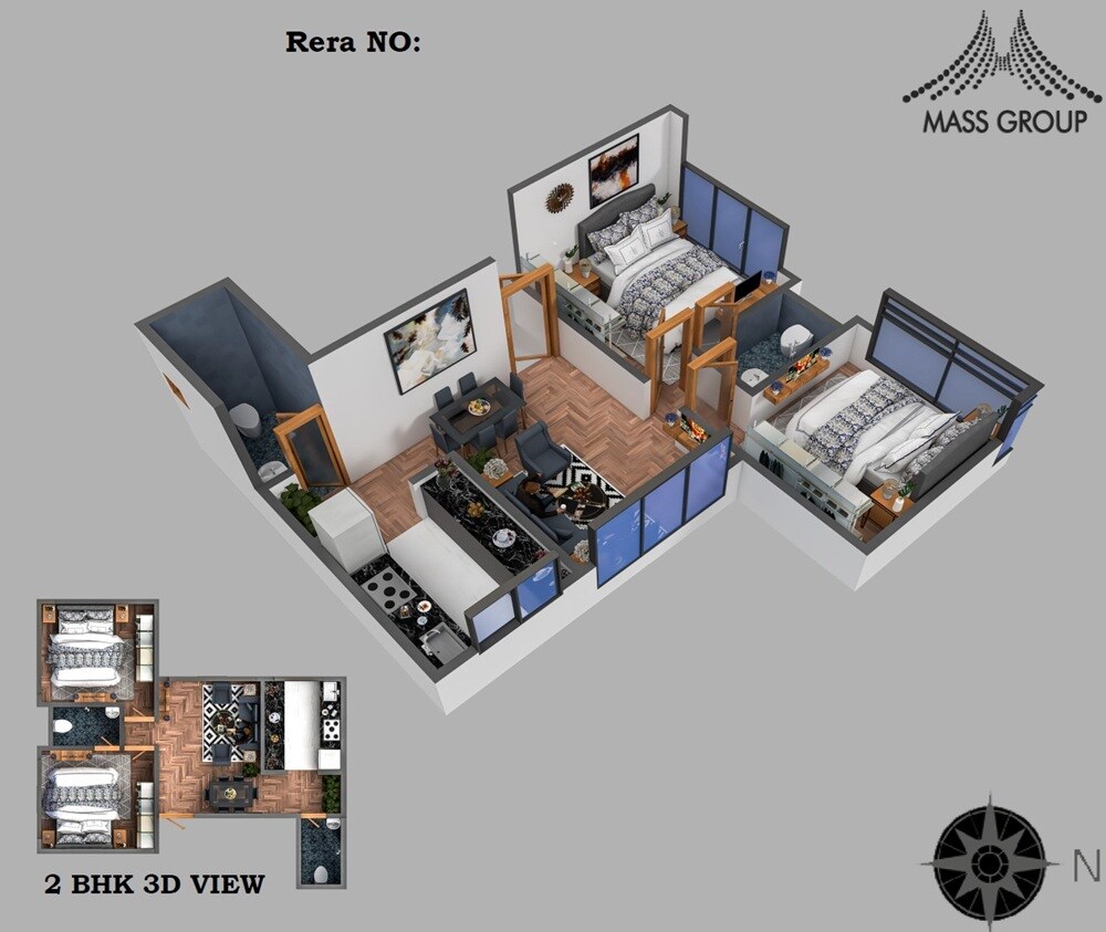 Floor plan of 2 BHK 652 Sq. Ft. Apartment in Mass Eminence, Mumbai