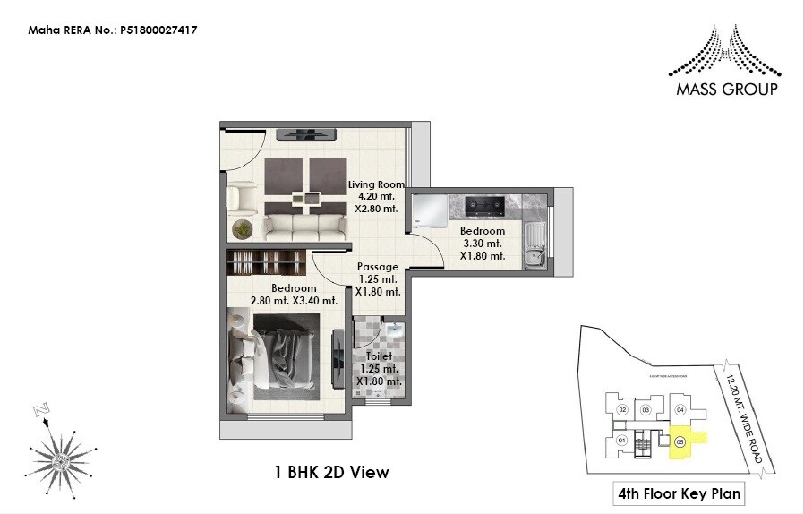 Floor plan of 1 BHK 325 Sq. Ft. Apartment in Mass Ionics, Mumbai