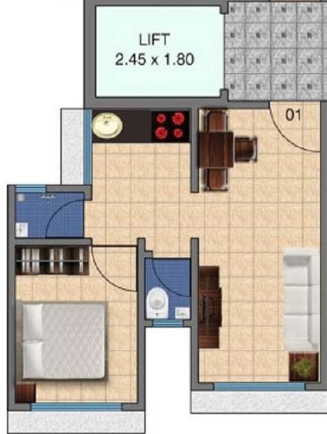 1 BHK 372 Sq. Ft. Apartment in Mass Ionics