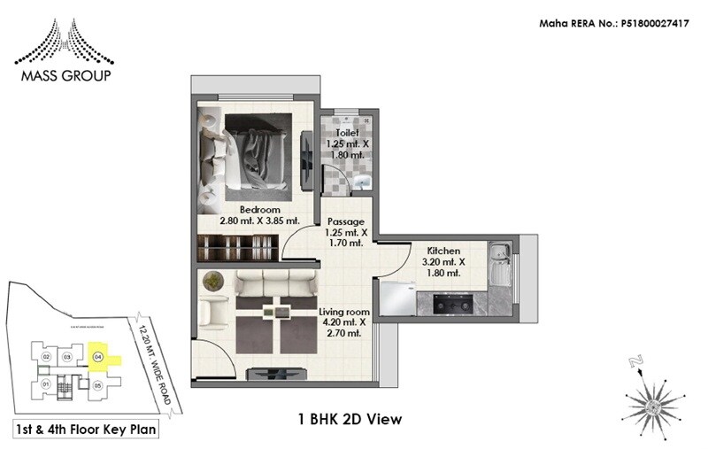 Floor plan of 1 BHK 372 Sq. Ft. Apartment in Mass Ionics, Mumbai