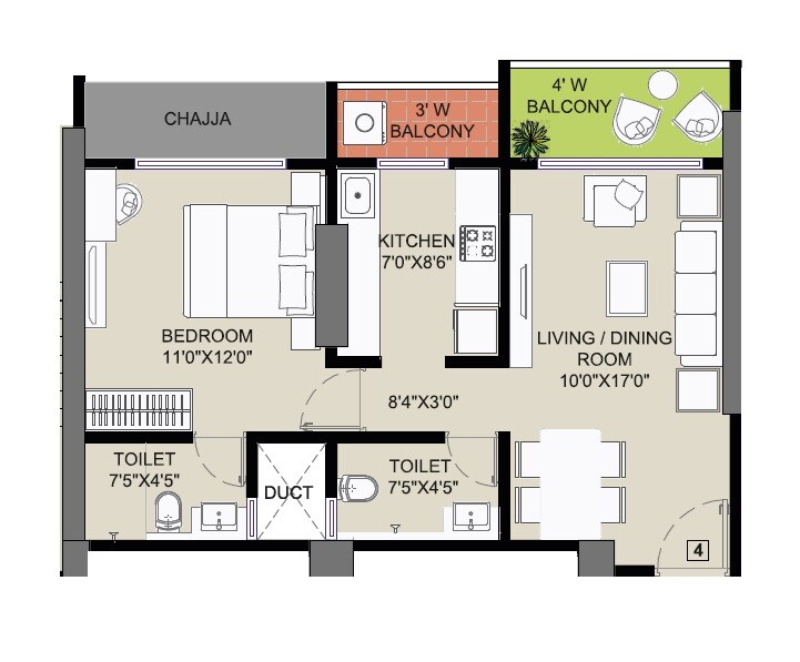 1 BHK 559 Sq. Ft. Apartment