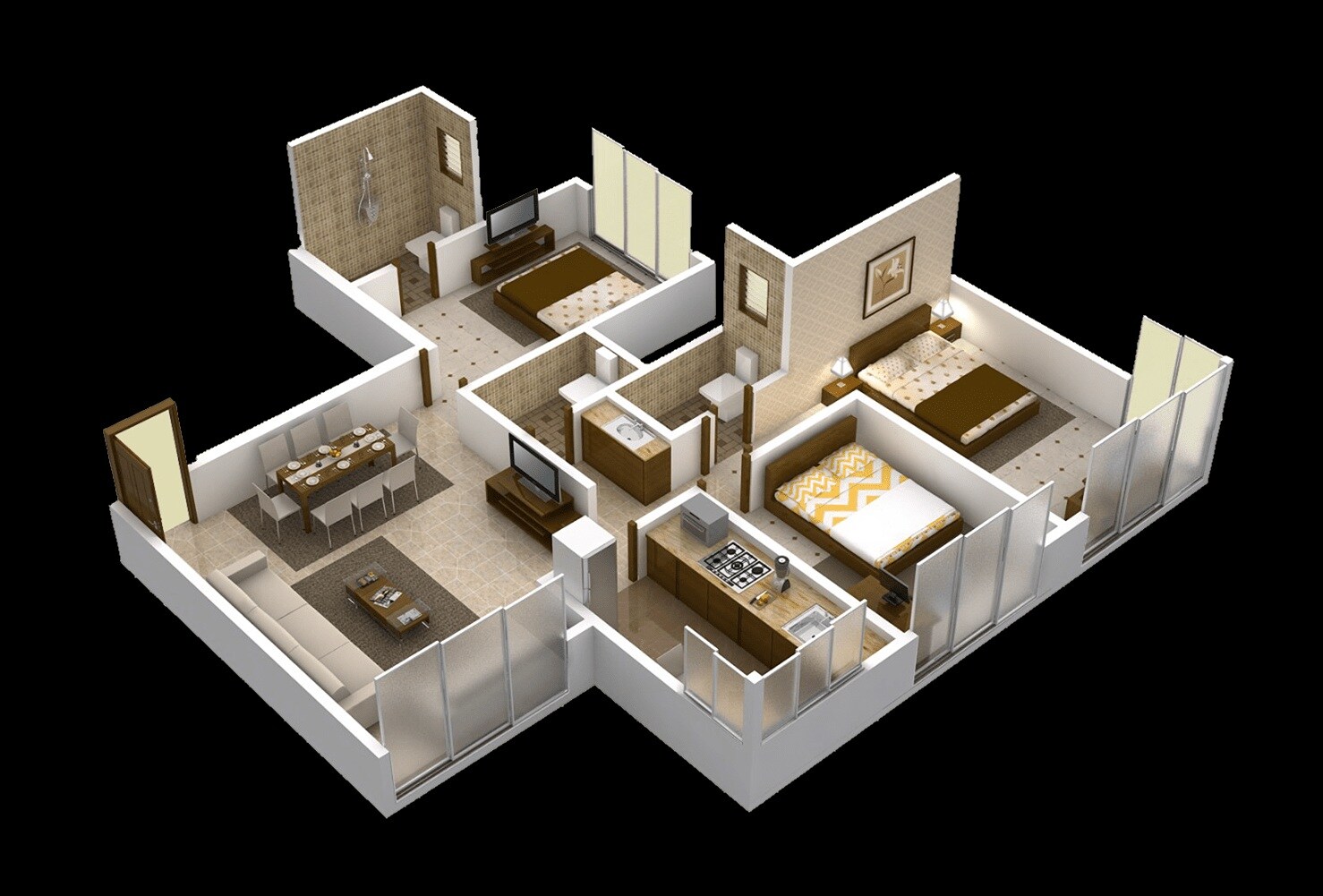 Floor plan of 3 BHK 935 Sq. Ft. Apartment in Matoshree Nisarg, Mumbai