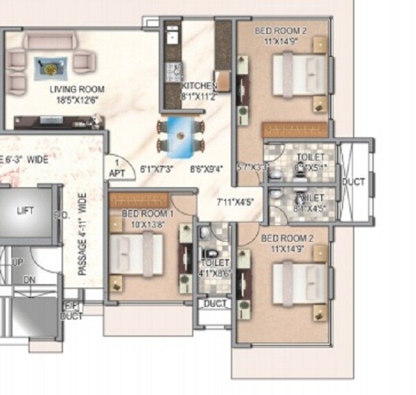 Floor plan of 3 BHK 1080 Sq. Ft. Apartment in Matoshree Pride, Mumbai
