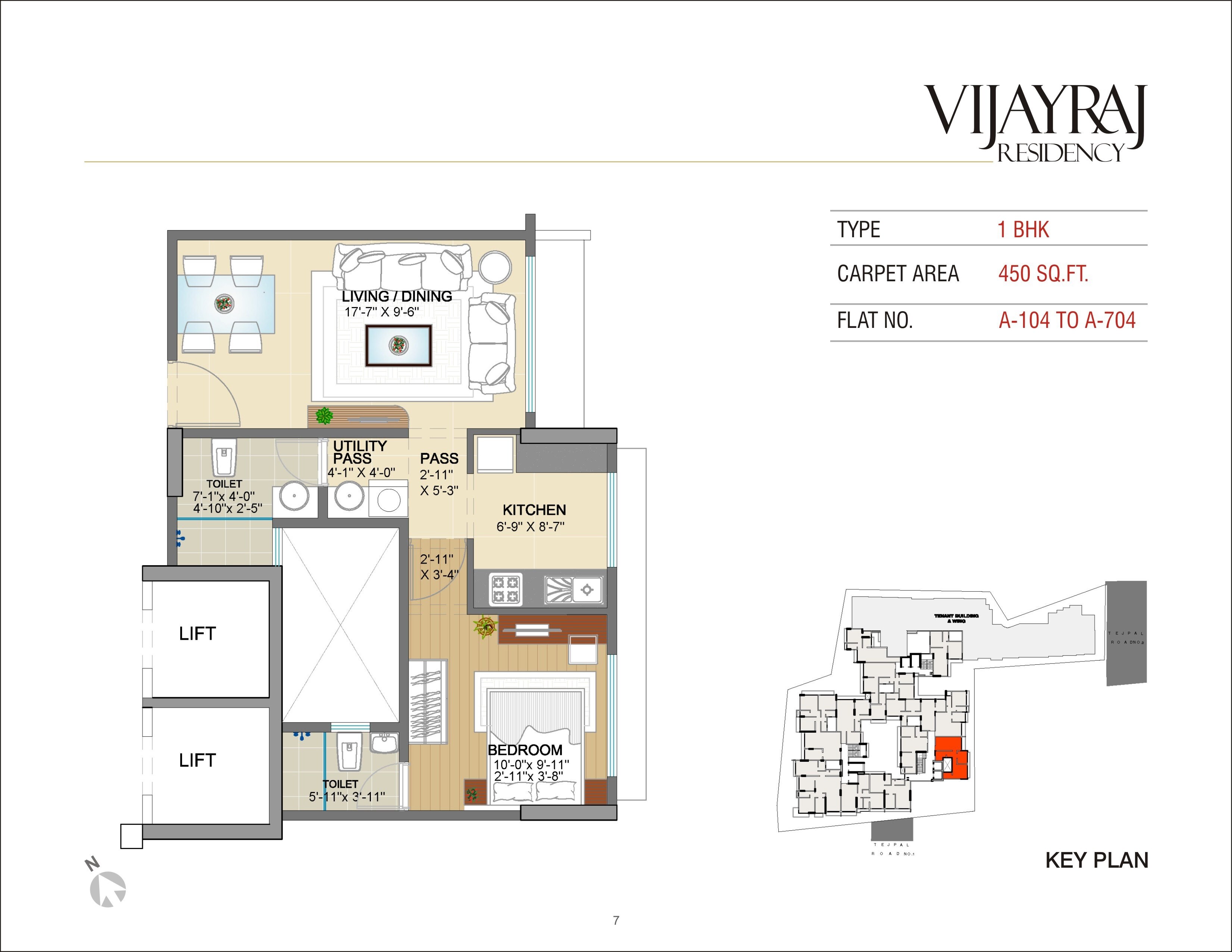 Floor plan of 1 BHK 450 Sq. Ft. Apartment in Matoshree Vijayraj Residency, Mumbai