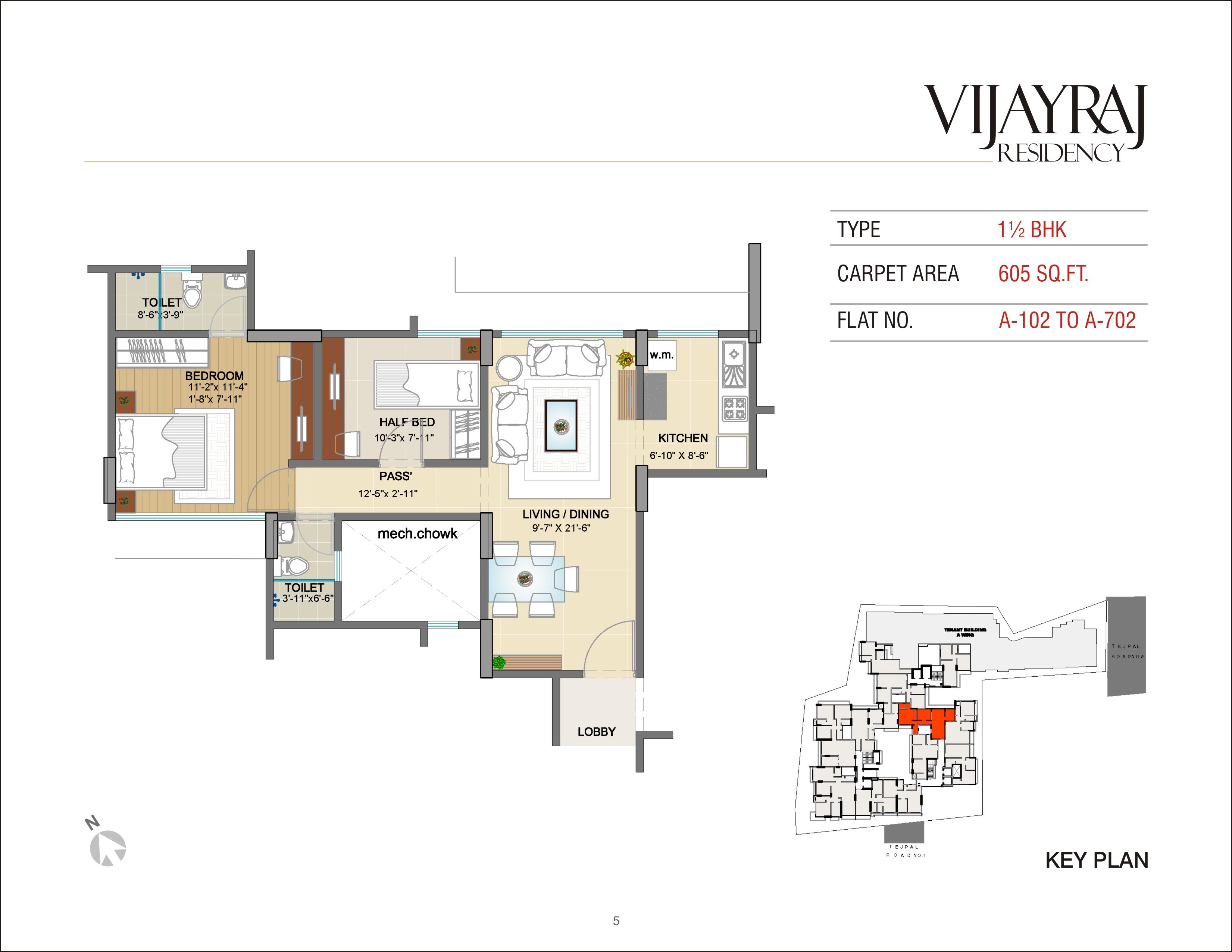 Floor plan of 1 BHK 605 Sq. Ft. Apartment in Matoshree Vijayraj Residency, Mumbai