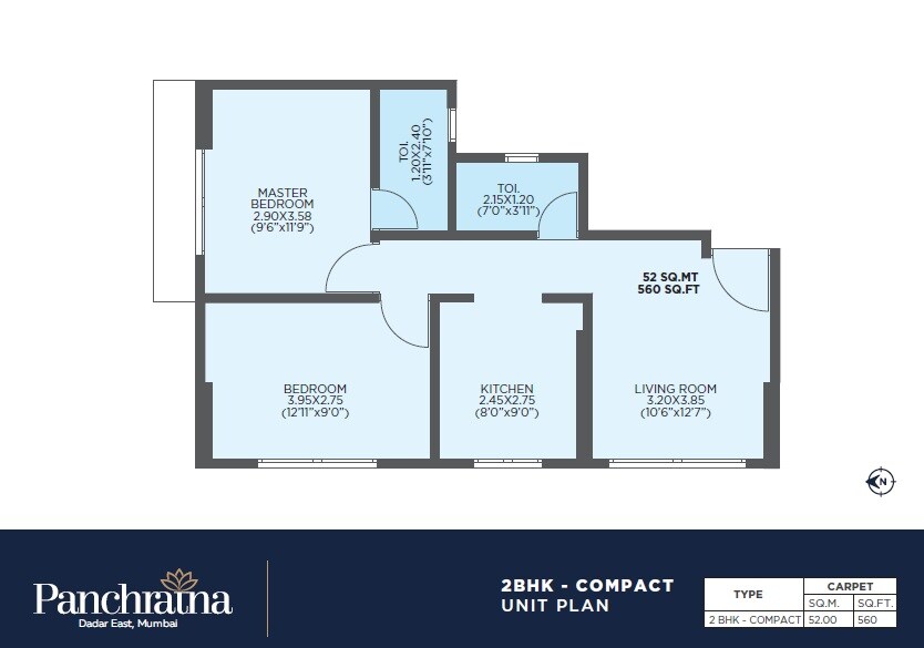 2 BHK 560 Sq. Ft. Apartment