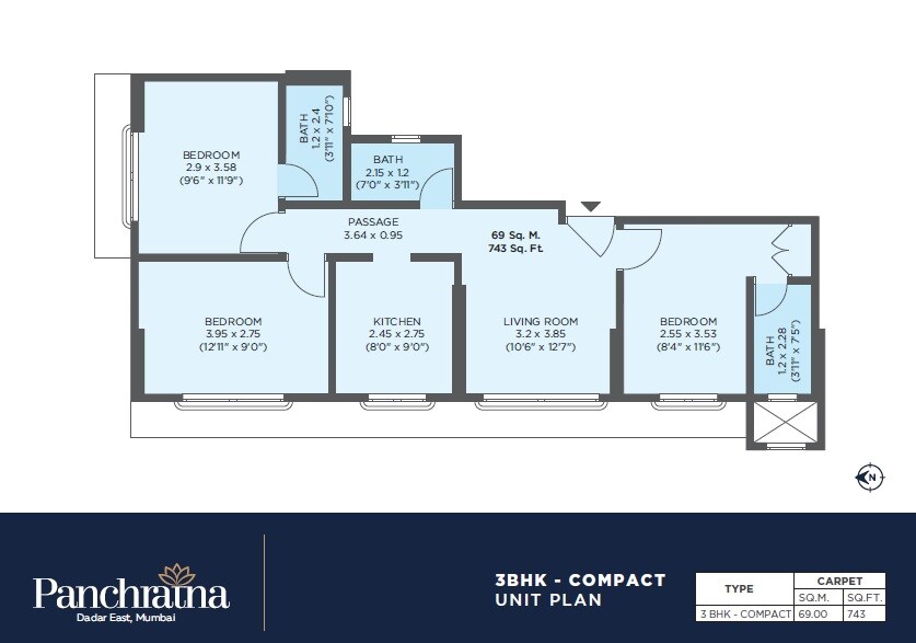 3 BHK 743 Sq. Ft. Apartment