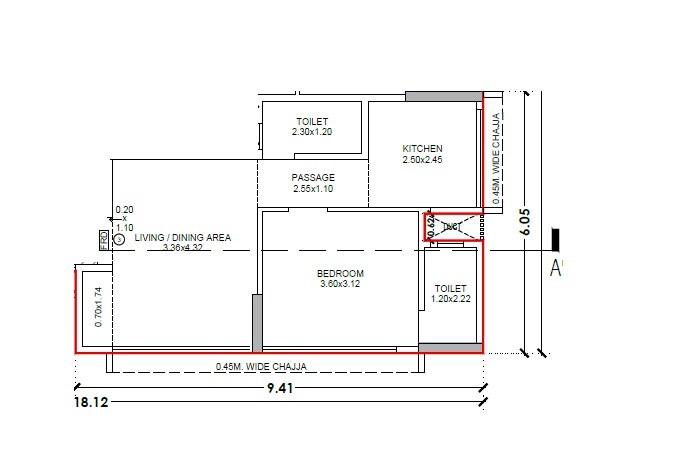 Floor plan of 1 BHK 448 Sq. Ft. Apartment in Mauli Ojas, Mumbai
