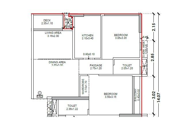 Floor plan of 2 BHK 634 Sq. Ft. Apartment in Mauli Ojas, Mumbai