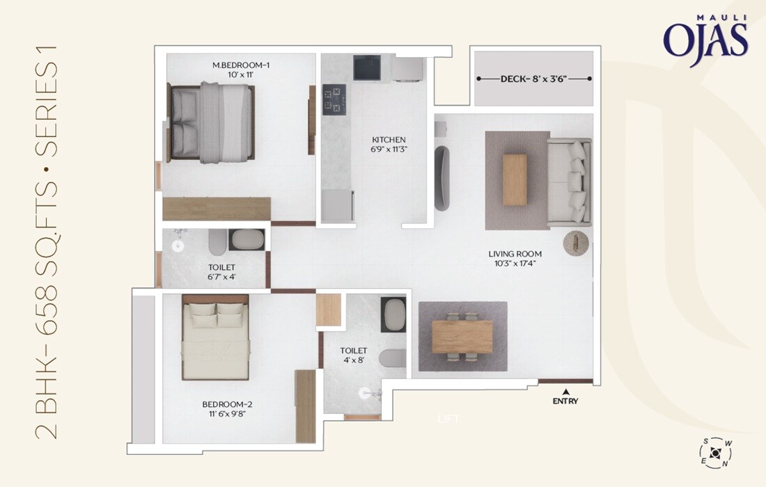 Floor plan of 2 BHK 658 Sq. Ft. Apartment in Mauli Ojas, Mumbai