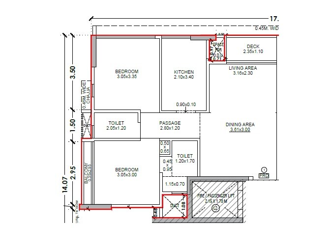Floor plan of 2 BHK 690 Sq. Ft. Apartment in Mauli Ojas, Mumbai