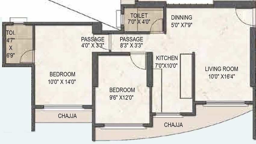 Floor plan of 2 BHK 660 Sq. Ft. Apartment in Mavani Geetanjali, Mumbai