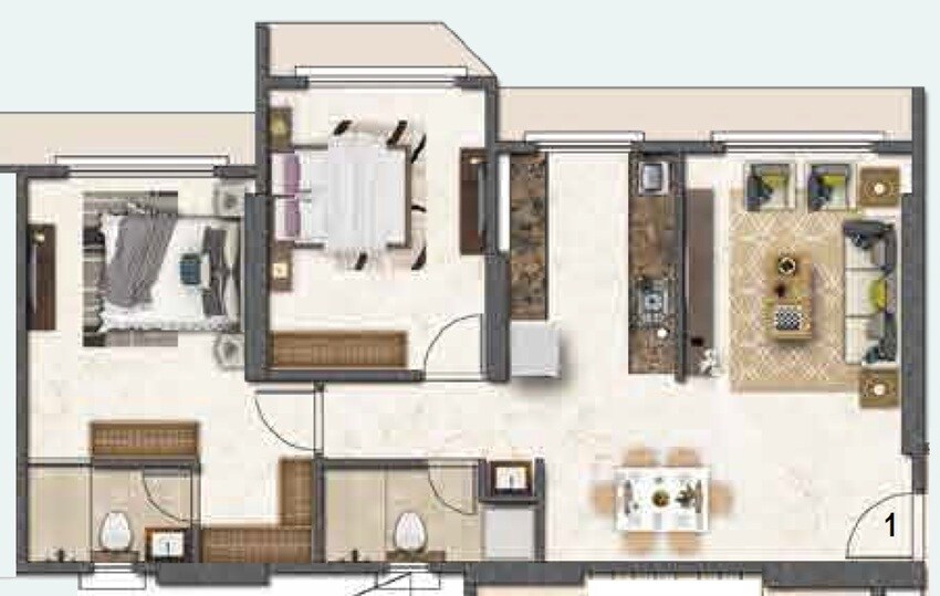 Floor plan of 2 BHK 779 Sq. Ft. Apartment in Mavani Geetanjali, Mumbai