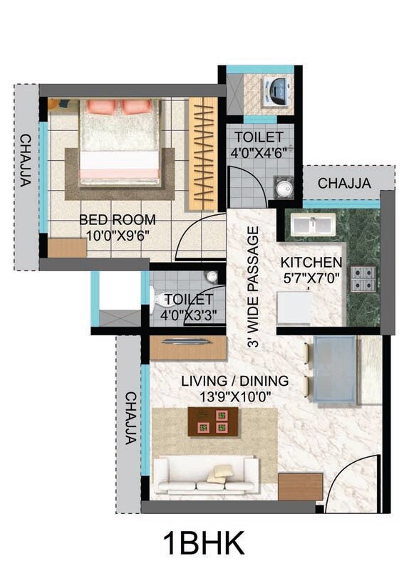 Floor plan of 1 BHK 353 Sq. Ft. Apartment in Maverick Wishvas, Mumbai