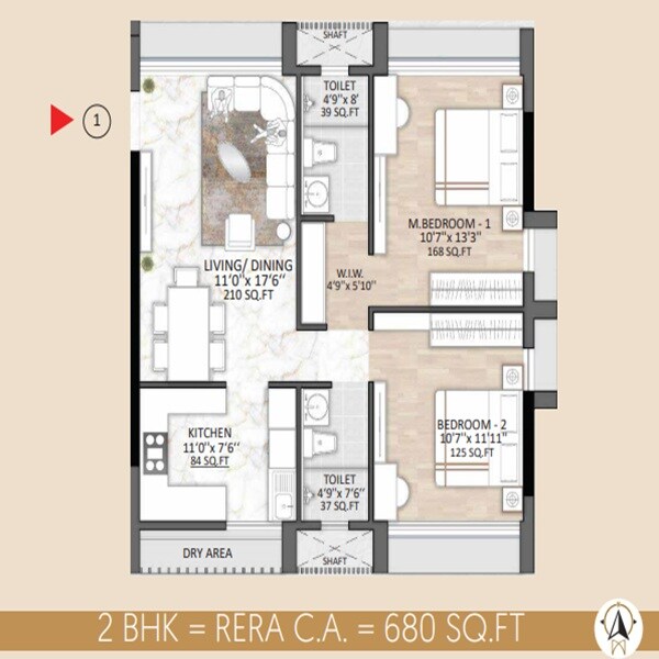 2 BHK 680 Sq. Ft. Apartment