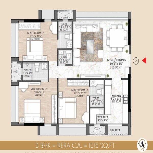 3 BHK 1015 Sq. Ft. Apartment