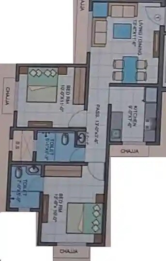 Floor plan of 2 BHK 607 Sq. Ft. Apartment in Maya Harmony, Mumbai