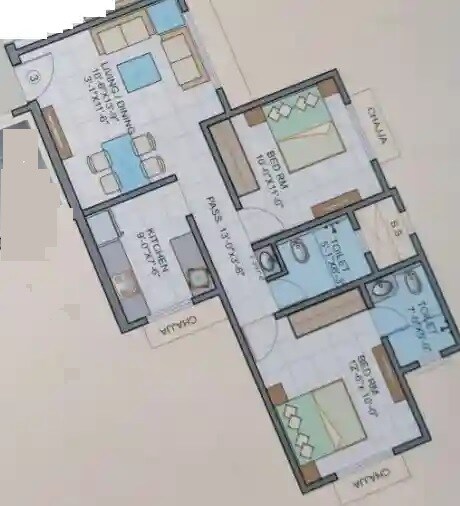 Floor plan of 2 BHK 632 Sq. Ft. Apartment in Maya Harmony, Mumbai