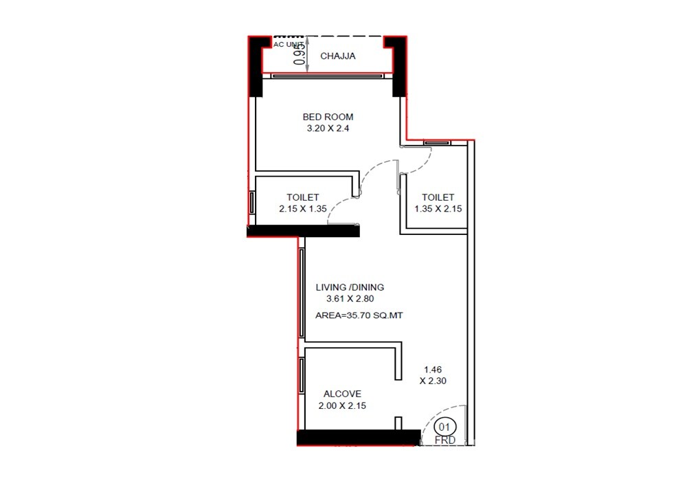 Floor plan of 1 BHK Apartment - 384 sq. ft. in Mayfair Aarambh, Mumbai